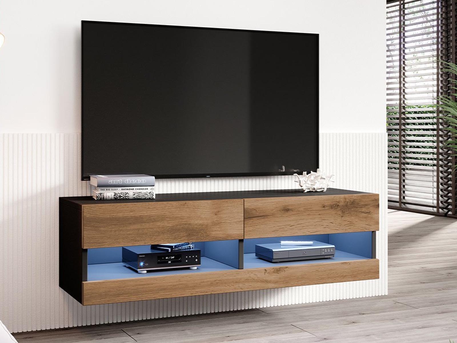 Mobistoxx Tv-meubel ZIGGY II 2 deuren 140 cm zwart/wotan eik zonder led