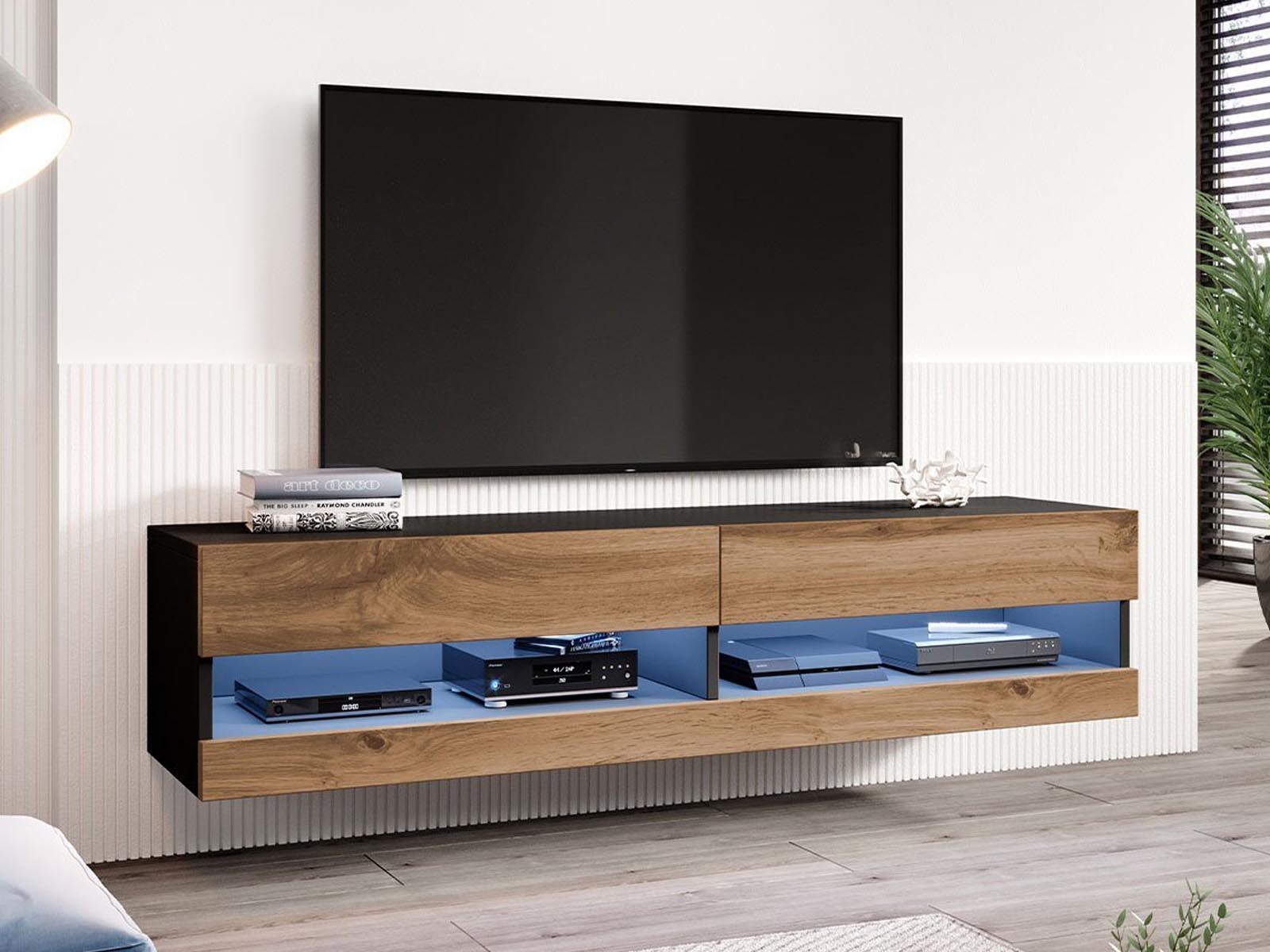Mobistoxx Tv-meubel set ZIGGY II 2 deuren 180 cm zwart/wotan eik zonder led