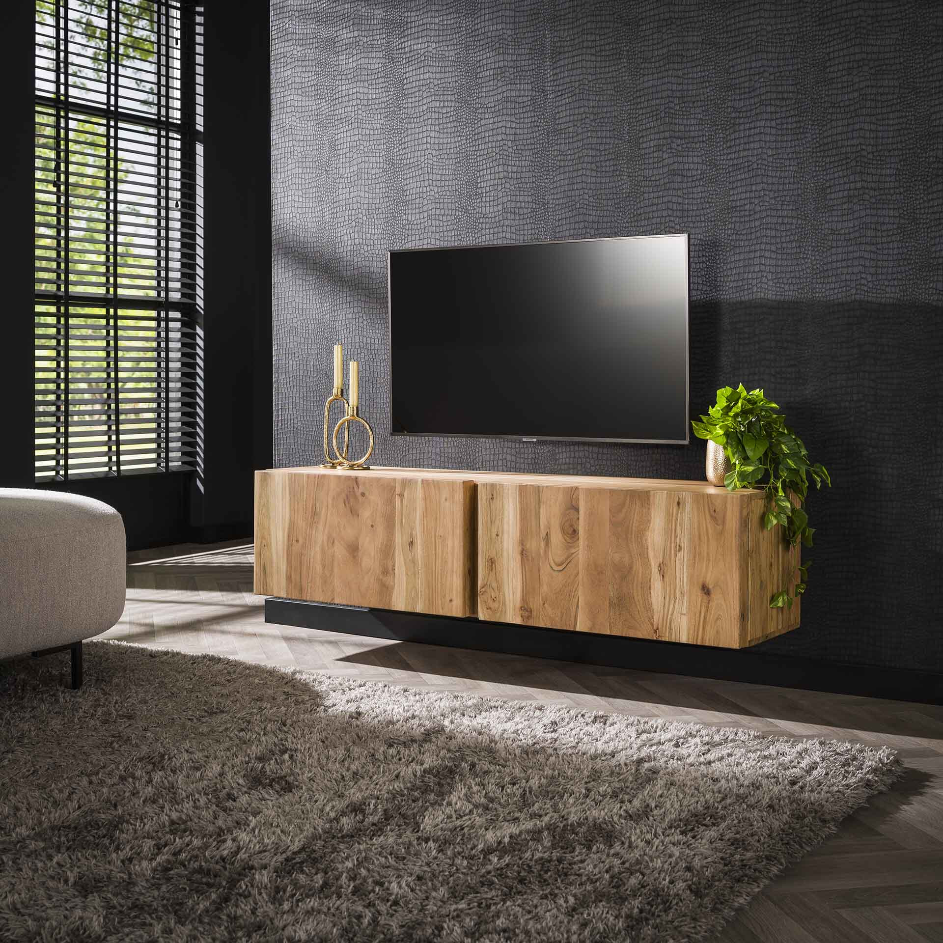 LifestyleFurn Hangend TV-meubel Matrice Acaciahout, 150cm - Massief acacia naturel