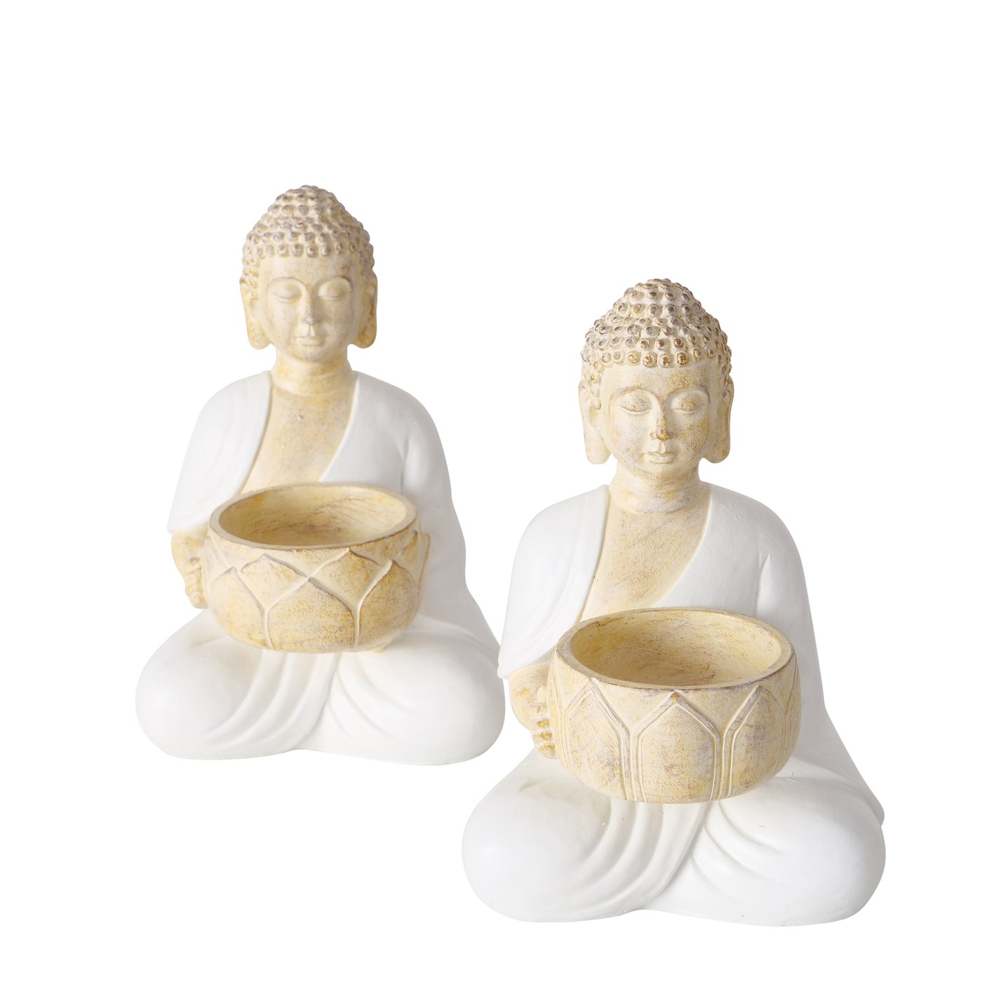 Boltze Home Theelichthouder Boeddha 'Jamory' Polyresin 10x10x15cm Off-white 2
