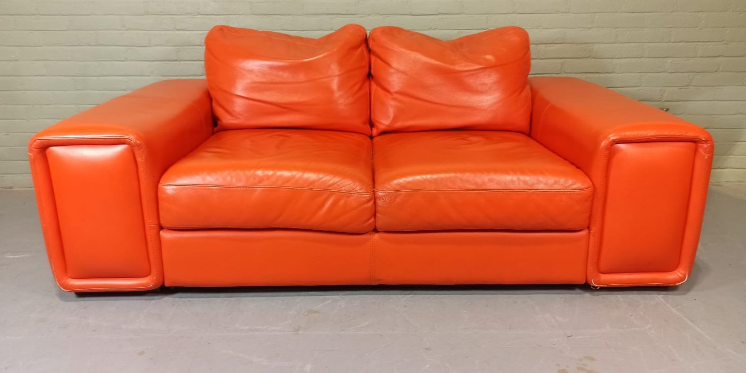 Whoppah Vintage design leren bank, oranje Leather - Tweedehands