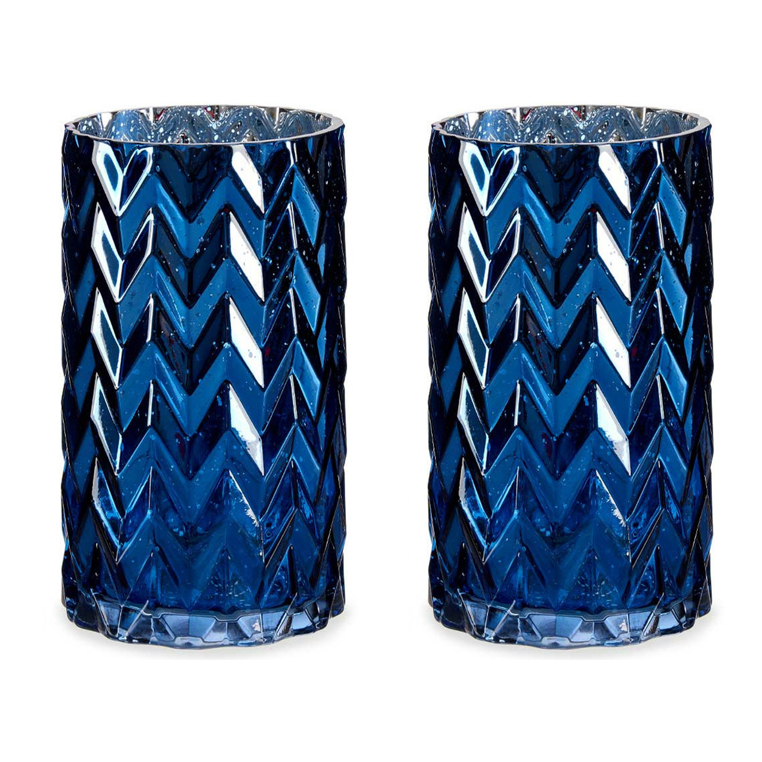 Giftdecor Bloemenvazen 2x stuks - luxe decoratie glas - blauw - 11 x 20 cm -