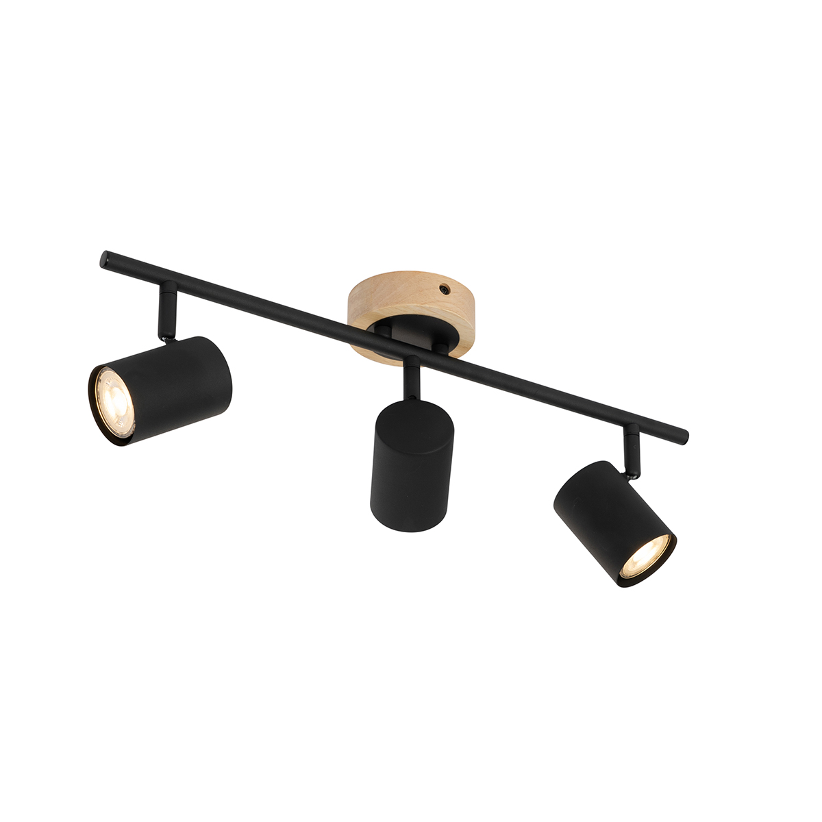 QAZQA Moderne spot zwart met hout kantelbaar 3-lichts - Jeana
