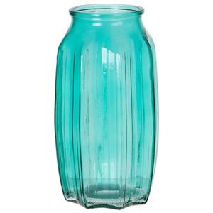 Bellatio Design Bloemenvaas - turquoise blauw - transparant glas - D12 x H22 cm -