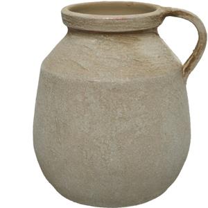 Decoris Vaas kruik/fles model - vintage - terracotta - creme wit - D22 x H25 cm -