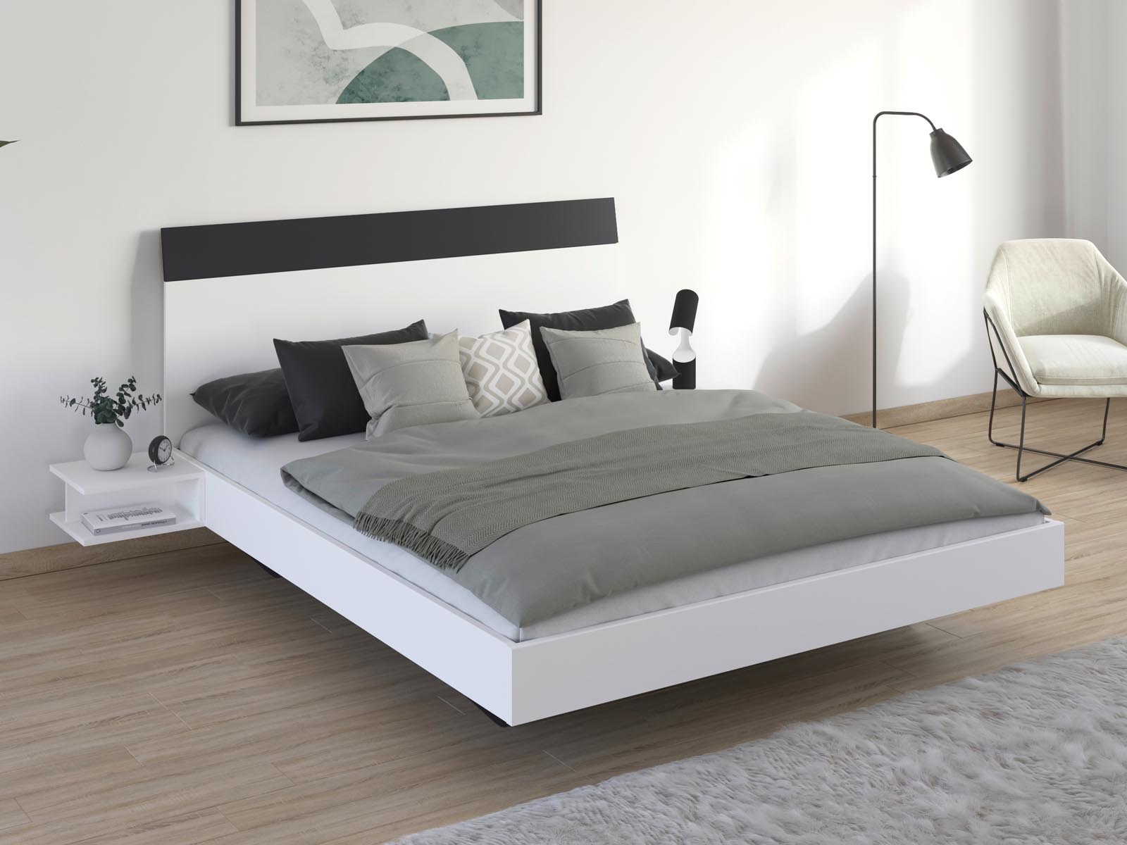 Mobistoxx Bed met nachtkastjes MANOZA 160x200 cm wit/metaalgrijs