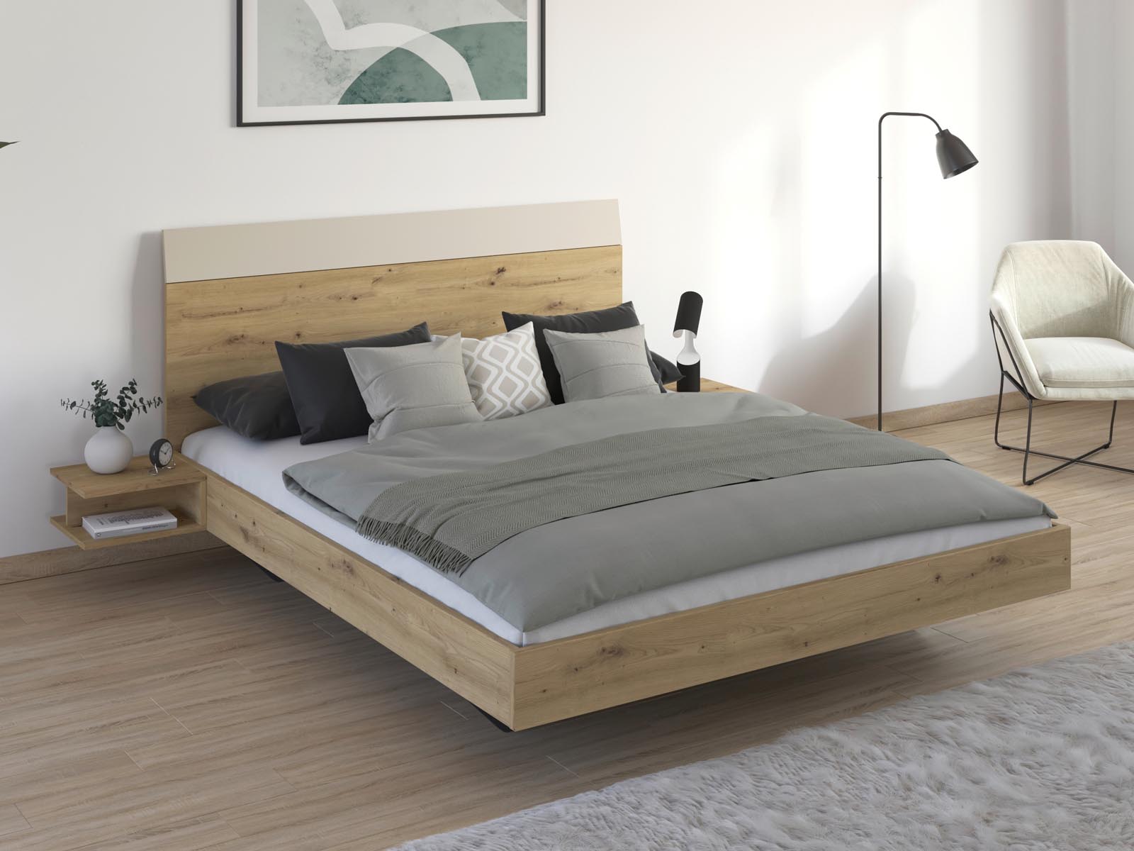Mobistoxx Bed met nachtkastjes MANOZA 160x200 cm artisan eik/beige