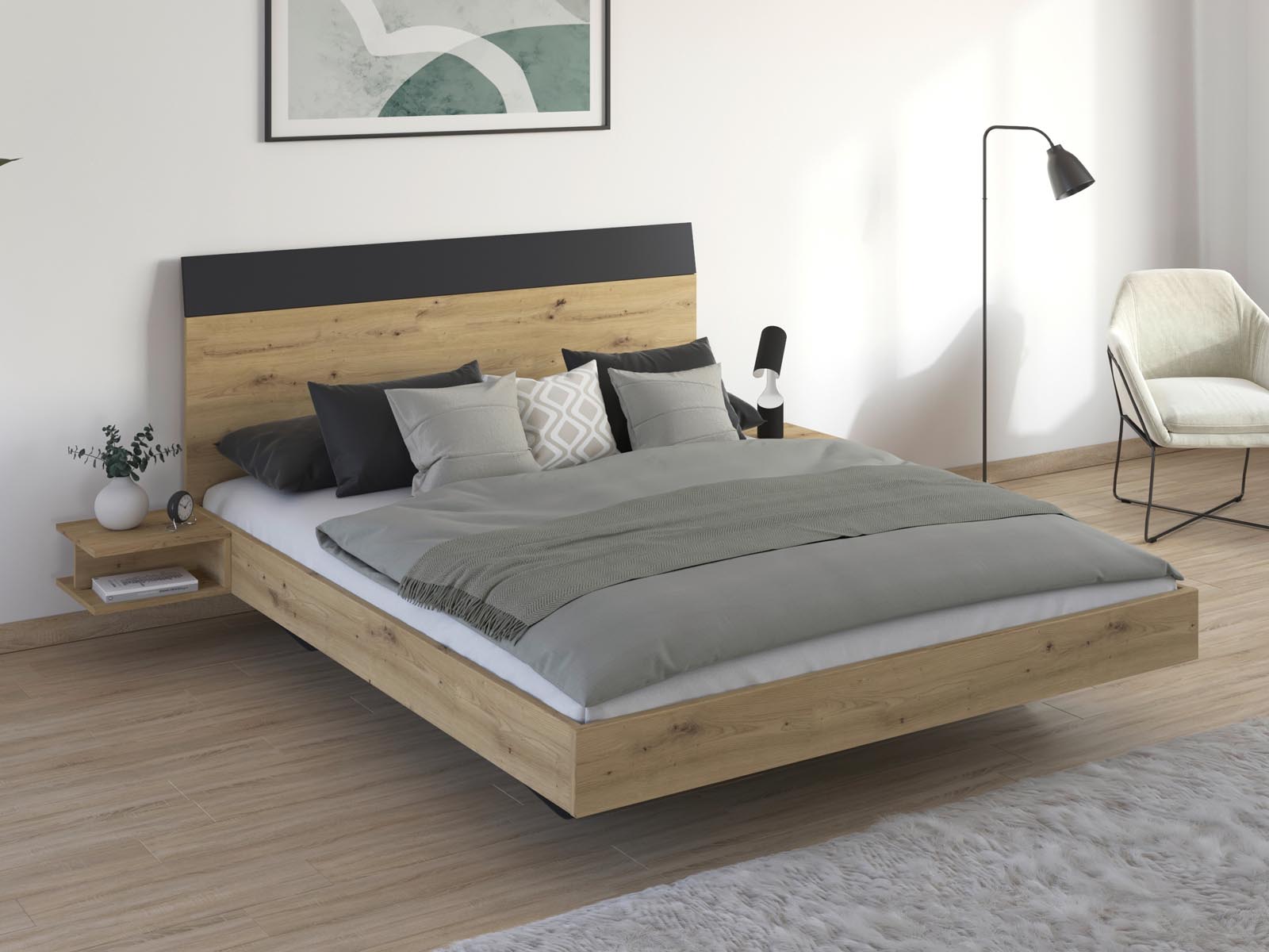 Mobistoxx Bed met nachtkastjes MANOZA 160x200 cm artisan eik/metaalgrijs