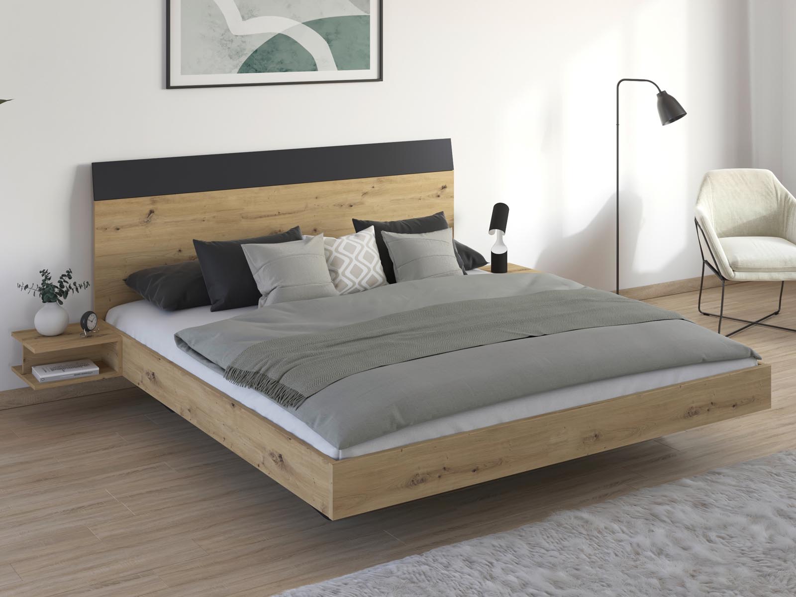 Mobistoxx Bed met nachtkastjes MANOZA 180x200 cm aritsan eik/metaalgrijs