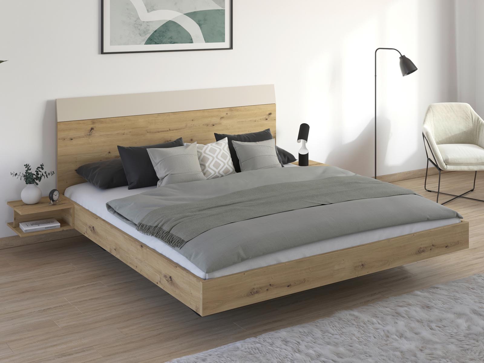 Mobistoxx Bed met nachtkastjes MANOZA 180x200 cm artisan eik/beige