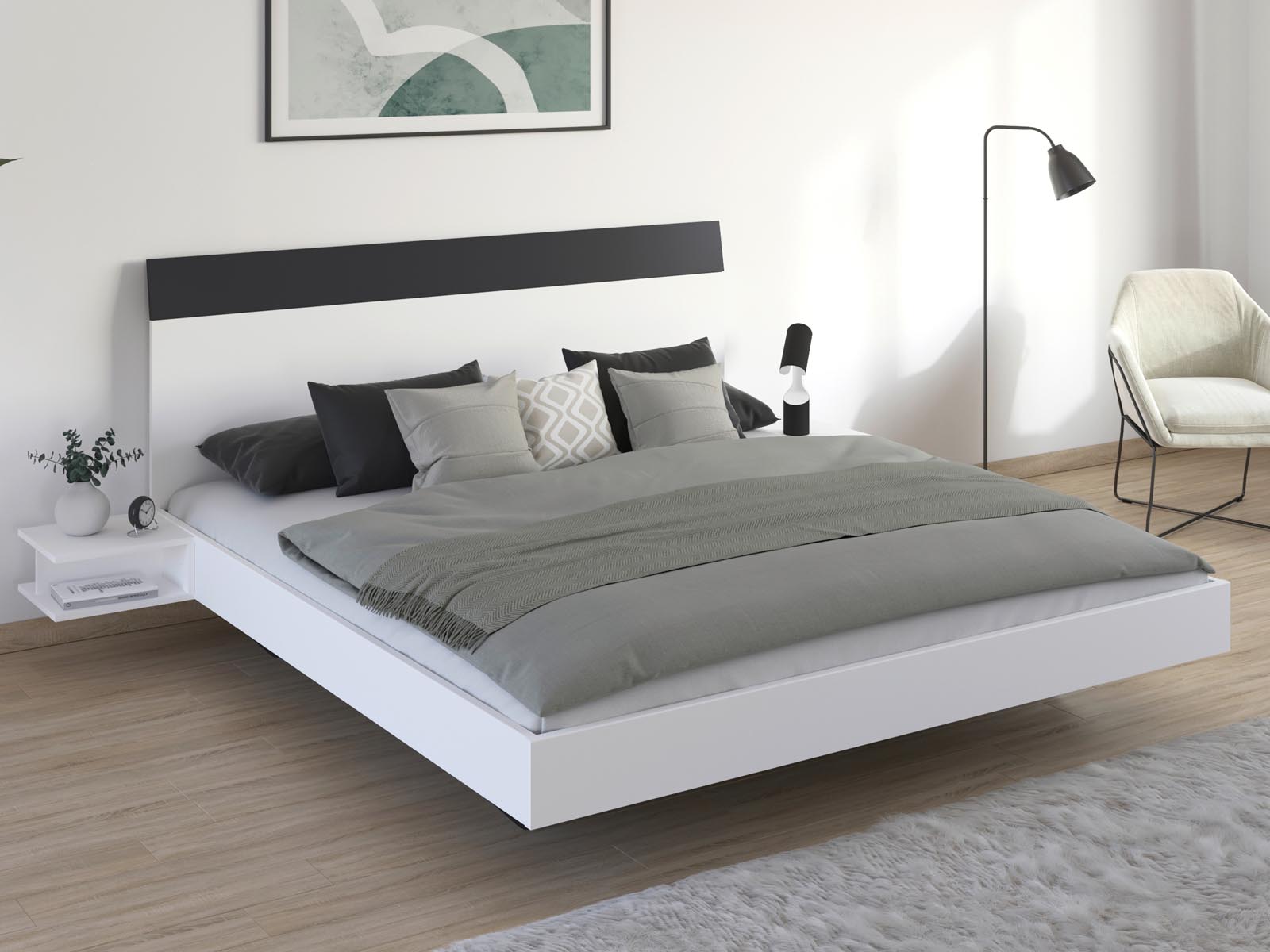 Mobistoxx Bed met nachtkastjes MANOZA 180x200 cm wit/metaalgrijs