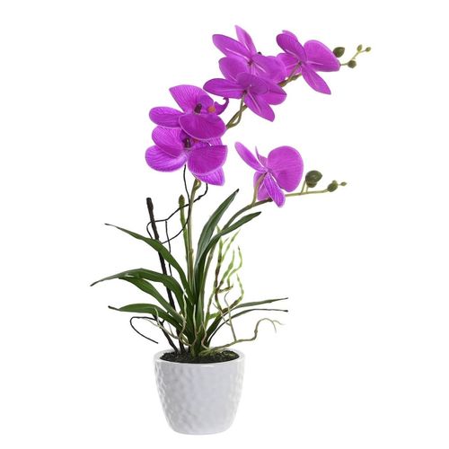 Items Kunstplant Orchidee - Roze Bloemen En Witte Pot - H45 Cm