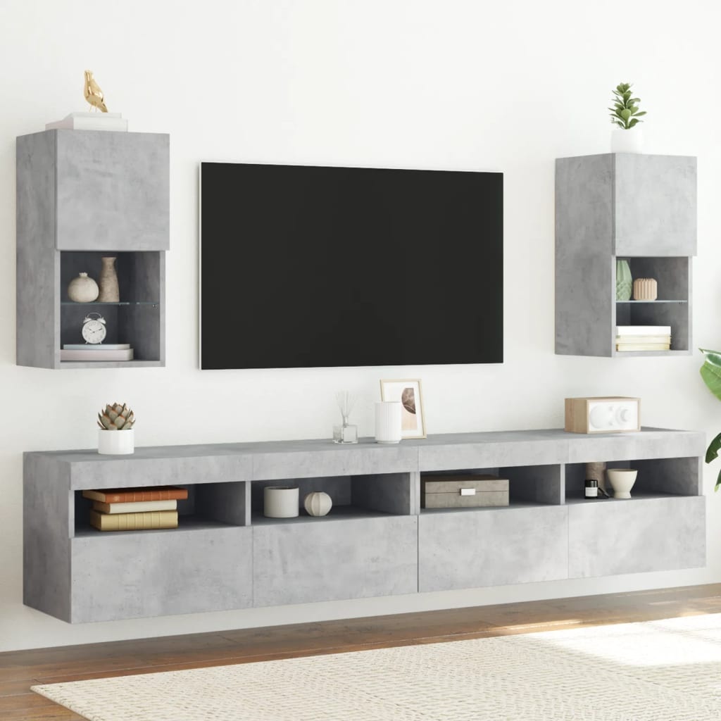 VidaXL Tv-meubelen 2 st met LED-verlichting 30,5x30x60 cm betongrijs
