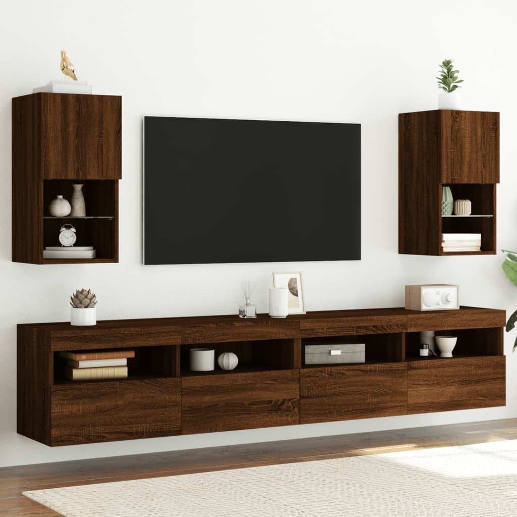 VidaXL Tv-meubelen 2 st met LED-verlichting 30,5x30x60 cm bruineiken
