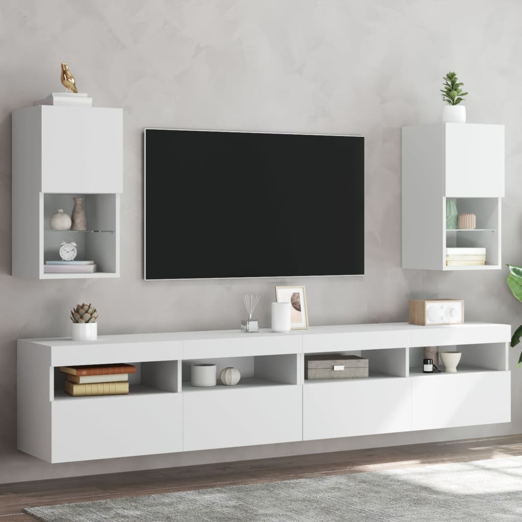 vidaXL TV-Schrank TV-Schränke mit LED-Leuchten 2 Stk. Weiß 30,5x30x60 cm (2-St)