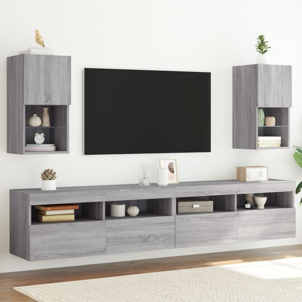 VidaXL Tv-meubelen 2 st met LED-verlichting 30,5x30x60 cm grijs sonoma