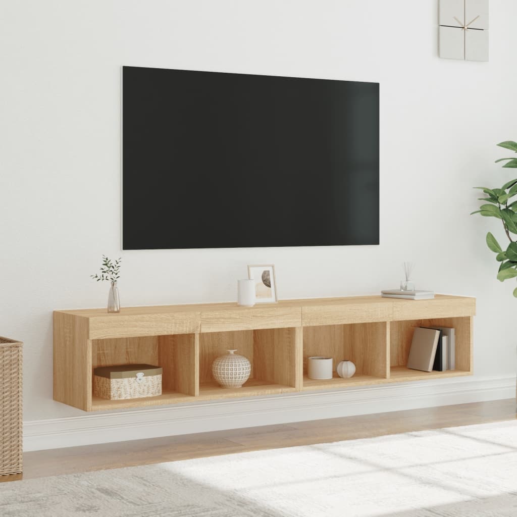 vidaXL TV-Schrank TV-Schränke mit LED-Leuchten 2 Stk Sonoma-Eiche 80x30x30 cm