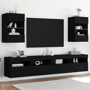 vidaXL TV-Schrank TV-Wandschränke mit LED-Leuchten 2 Stk. Schwarz 40x30x60,5 cm (2-St)