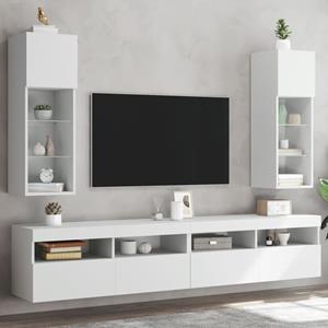 vidaXL TV-Schrank TV-Lowboard TV-Schränke mit LED-Leuchten 2 Stk Weiß 30,5x30x90 cm