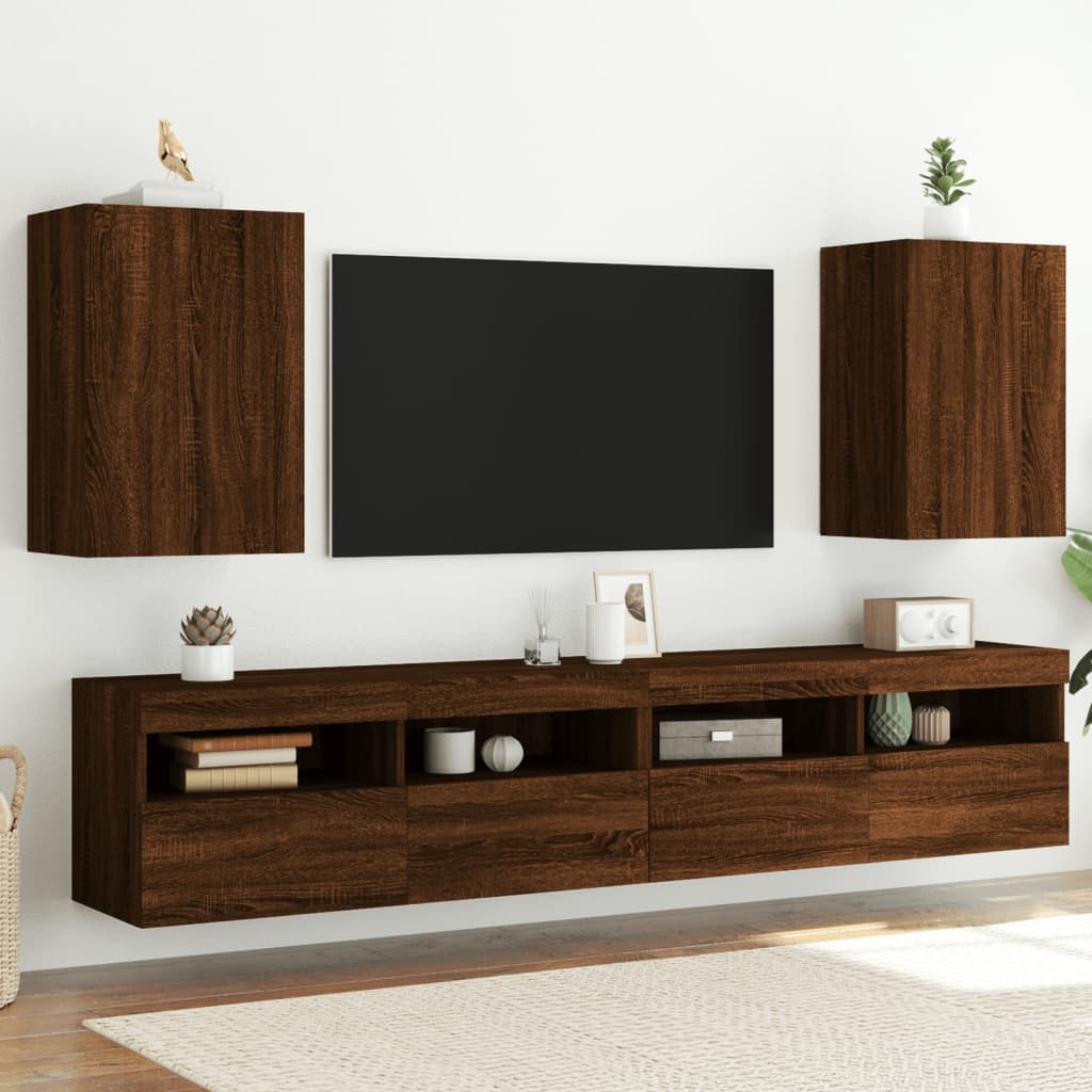 VidaXL Tv-wandmeubels 2 st 40,5x30x60 cm bewerkt hout bruineikenkleur