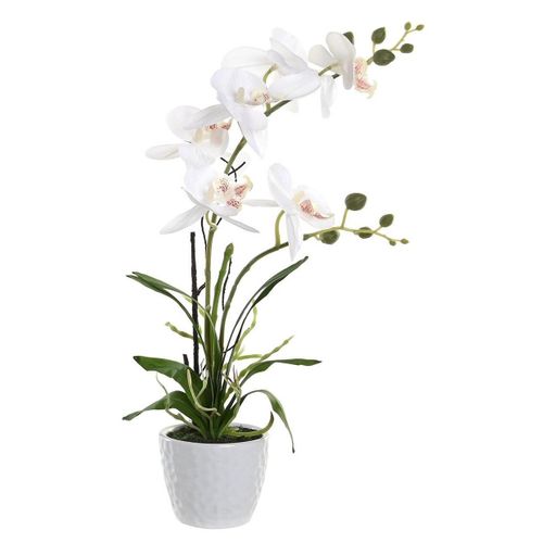 Items Kunstplant Orchidee - Witte Bloemen En Pot - H45 Cm