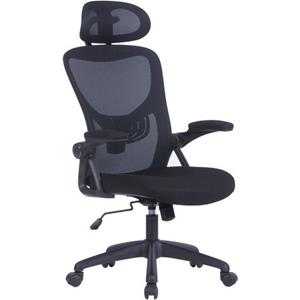 byliving Bürostuhl flex / Kunststoff schwarz, Netzstoff schwarz / einstellbare Kopfstütze / Wippmechanik / Lordoseneinstellung / b 62, h 111-119, t 66 cm