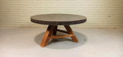 Brutalist Vintage  salontafel, rond Wood/Metal - Tweedehands