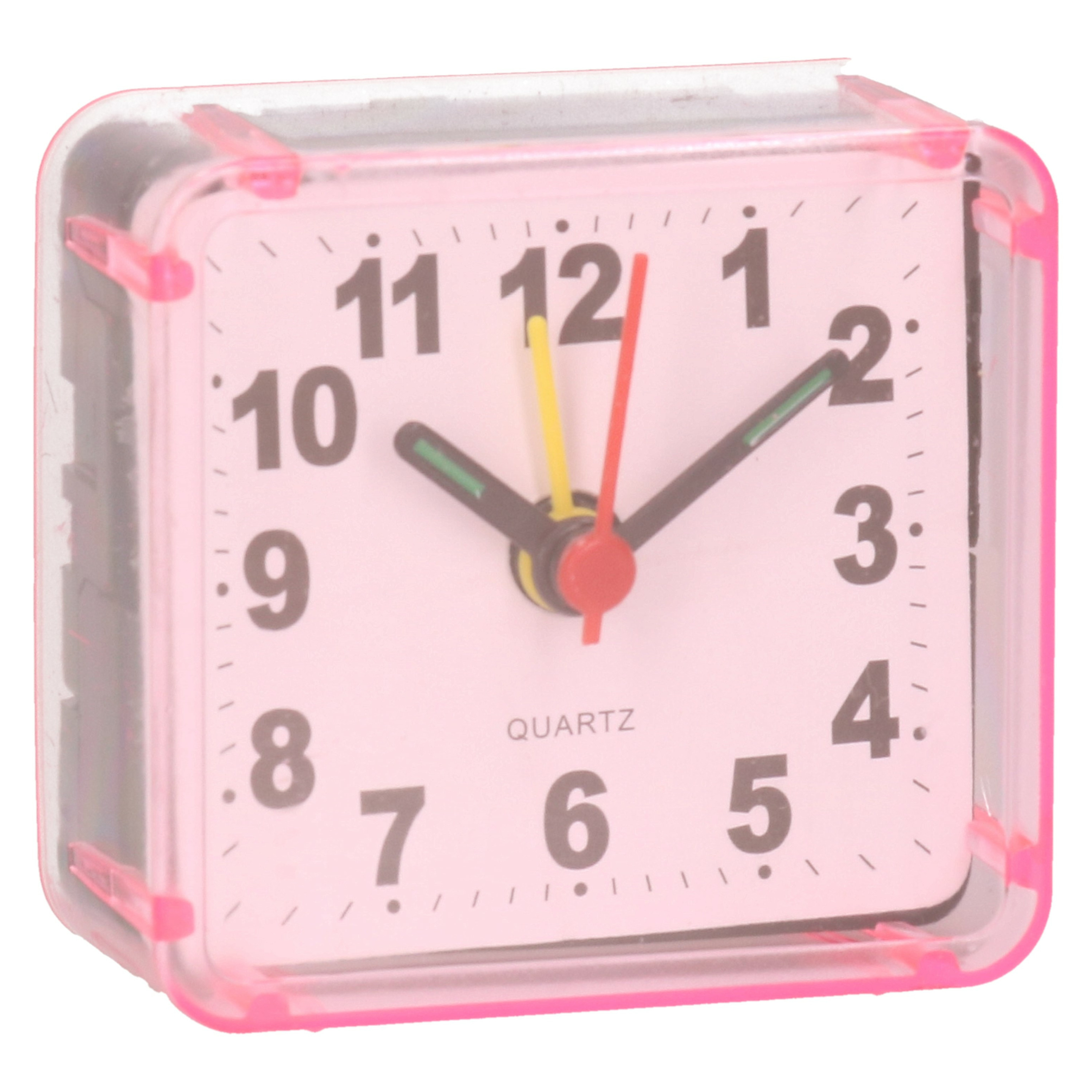 Gerimport Reiswekker/alarmklok analoog - roze - kunststof - 6 x 3 cm - klein model -