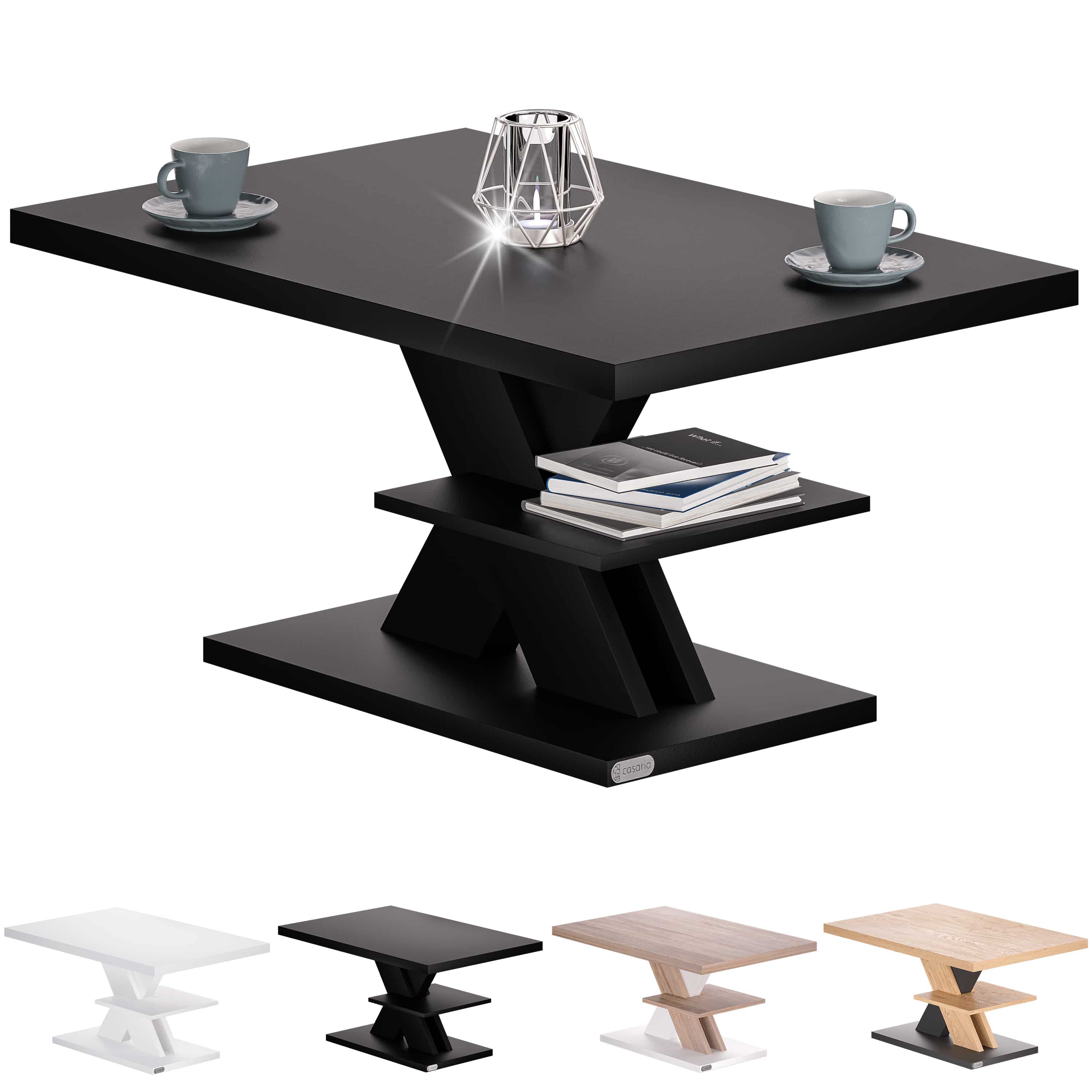 Casaria - Couchtisch Detroit 90x45x60cm modernes Design 50mm Tischplatte 50kg Belastbarkeit Kratzfest Holz Wohnzimmer Sofatisch Beistelltisch schwarz