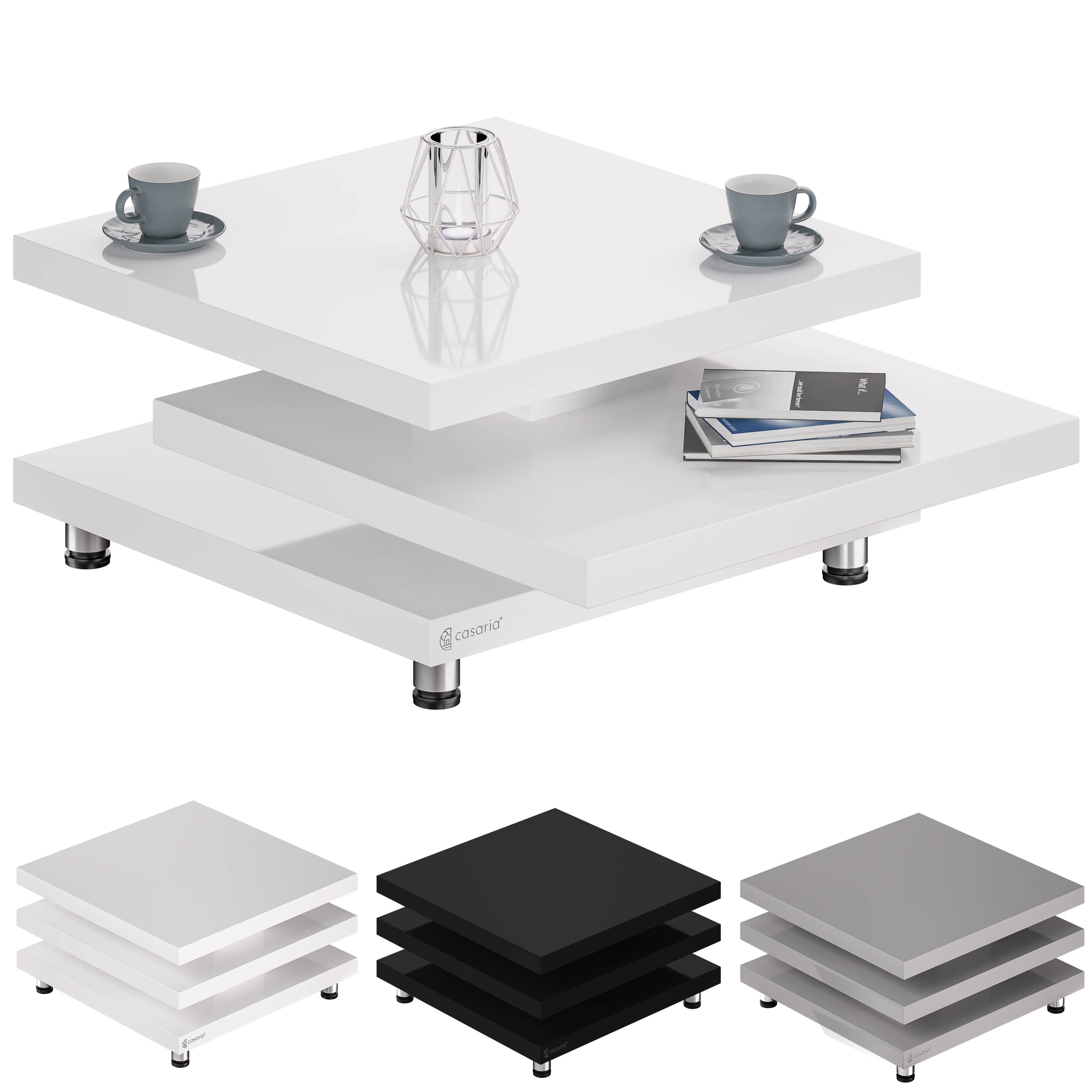 Casaria - Couchtisch New York 72x72cm Wohnzimmertisch Hochglanz Design Modern 360° drehbare Tischplatte höhenverstellbare Füße mdf Sofatisch Cube