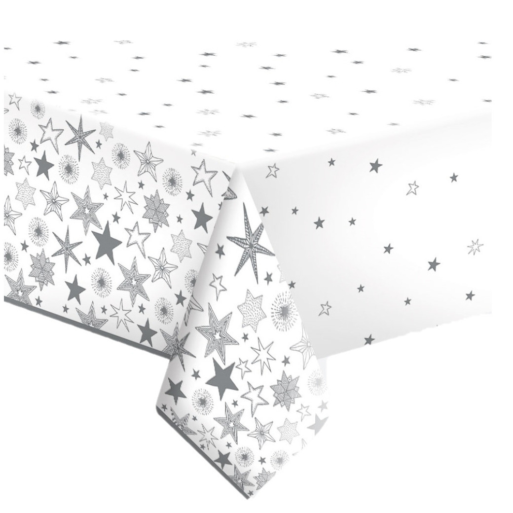 Daisy kerst tafellaken/tafelkleed - 120 x 180 cm - papier - sneeuwvlokken print - rechthoekig -