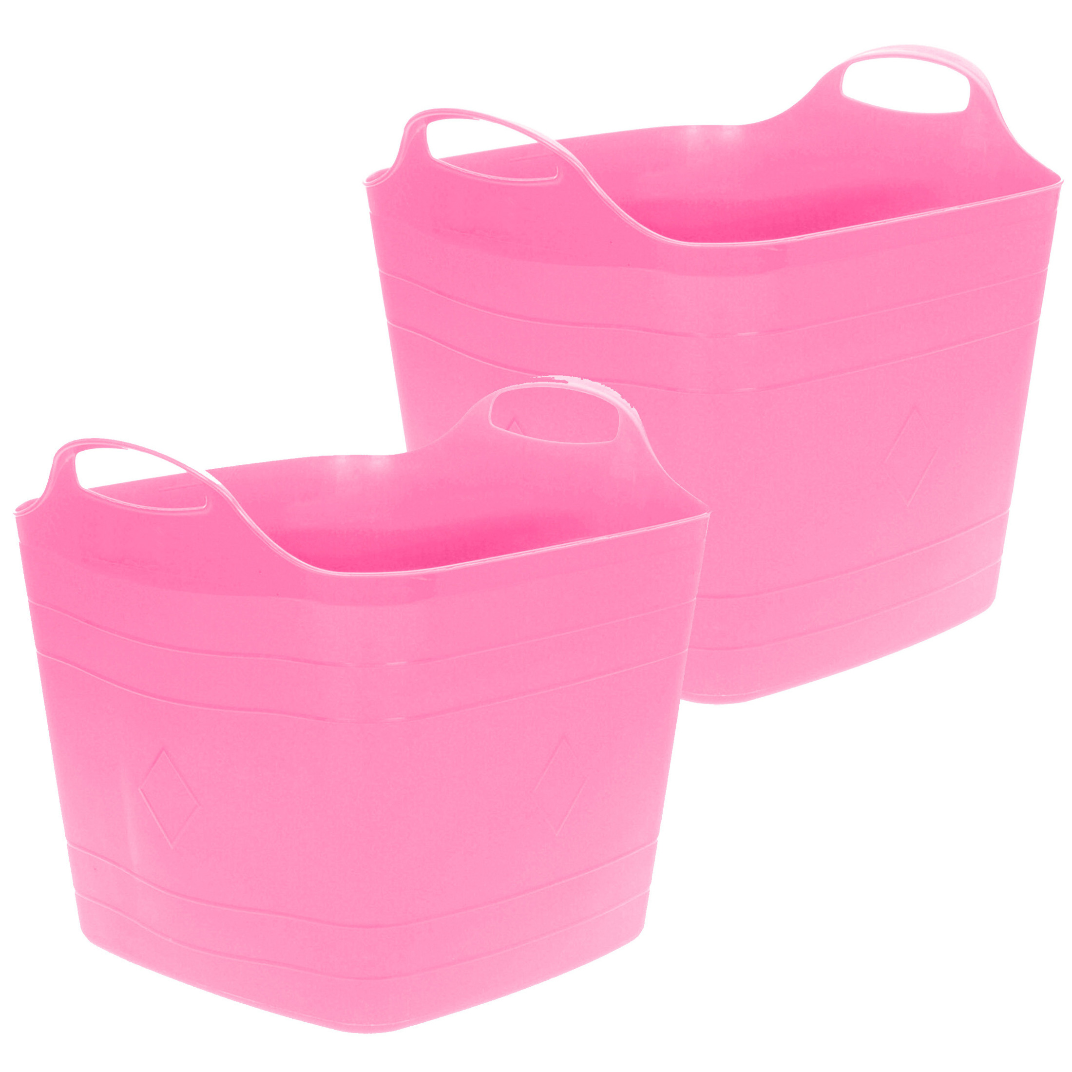 Excellent Houseware Flexibele emmer - 2x - roze - 25 liter - kunststof - vierkant - 35 x cm -