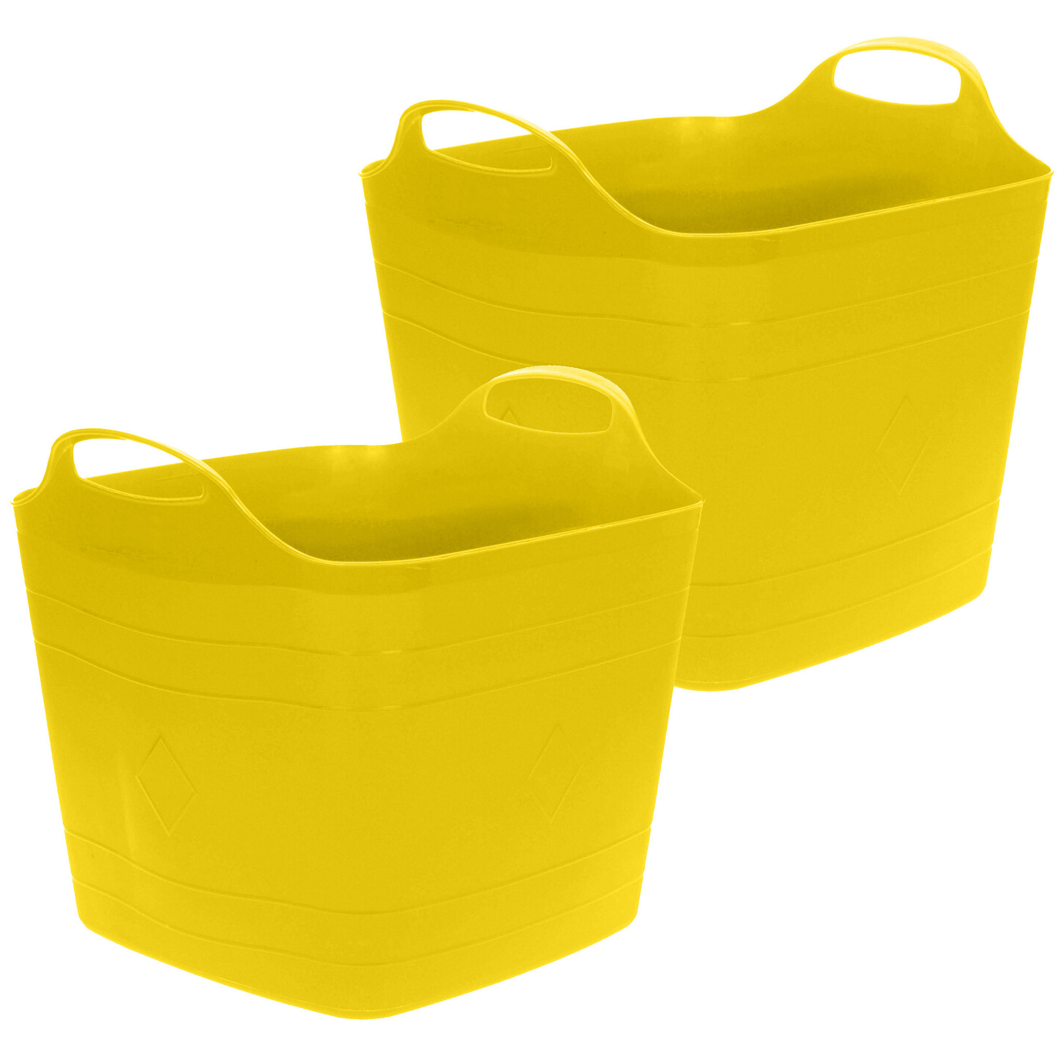 Excellent Houseware Flexibele emmer - 2x - geel - 25 liter - kunststof - vierkant - 35 x cm -