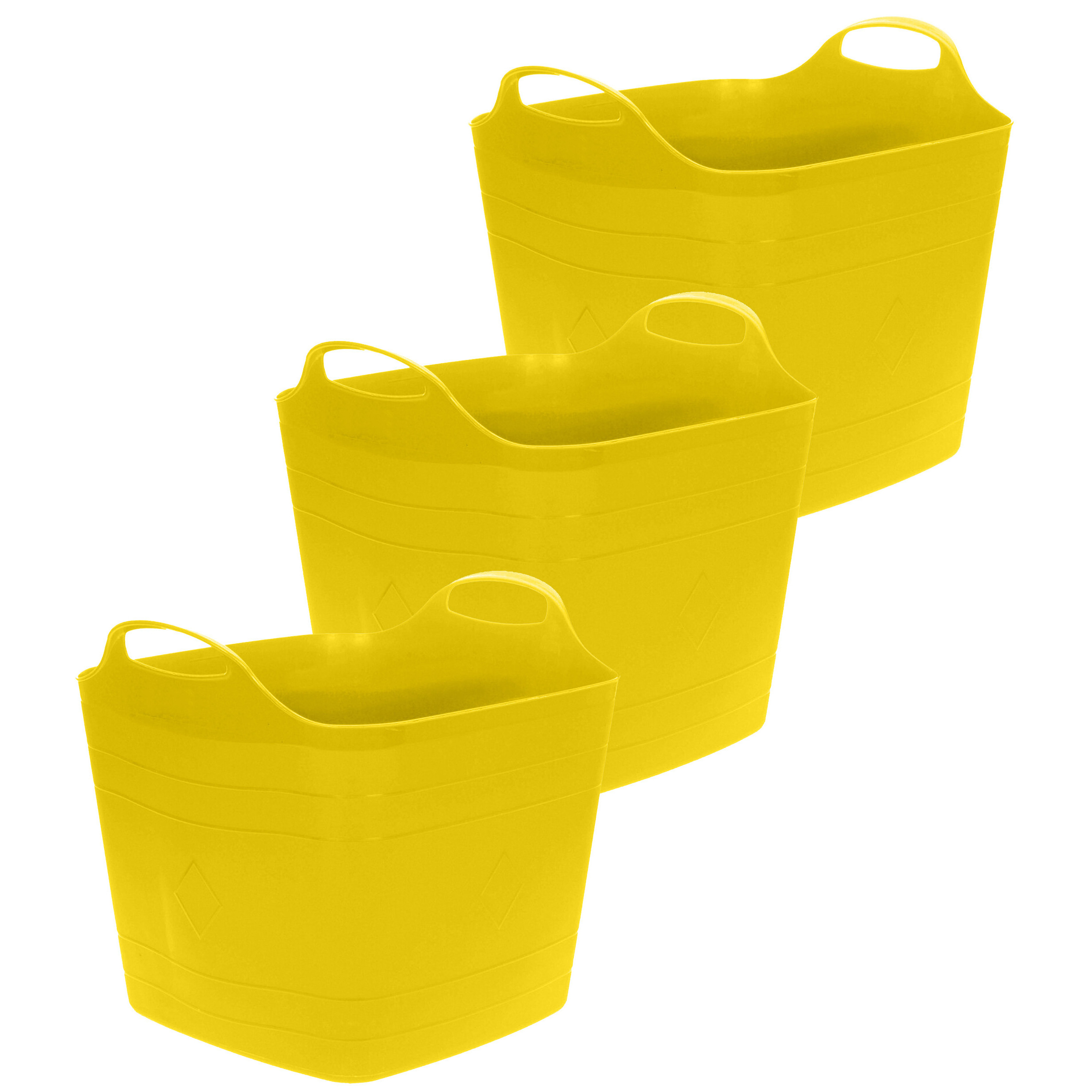 Excellent Houseware Flexibele emmer - 3x - geel - 15 liter - kunststof - vierkant - 30 x 29 cm -