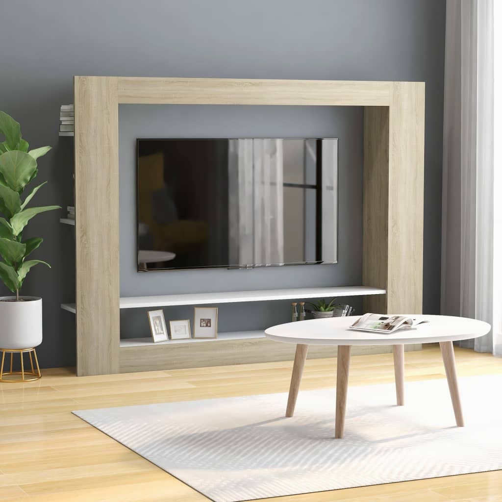 VidaXL Tv-meubel 152x22x113 cm bewerkt hout wit en sonoma eikenkleurig