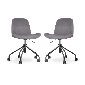 Nolon Nout-Fé bureaustoel velvet grijs - zwart onderstel - set van 2