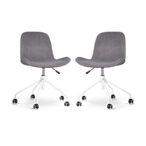 Nolon Nout-Fé bureaustoel velvet grijs - wit onderstel - set van 2