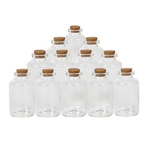 Merkloos 12x Kleine transparante glazen flesjes met kurken dop 30 ml -