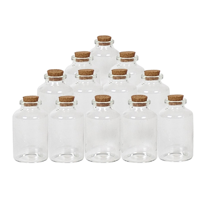 Merkloos 18x Kleine transparante glazen flesjes met kurken dop 30 ml -