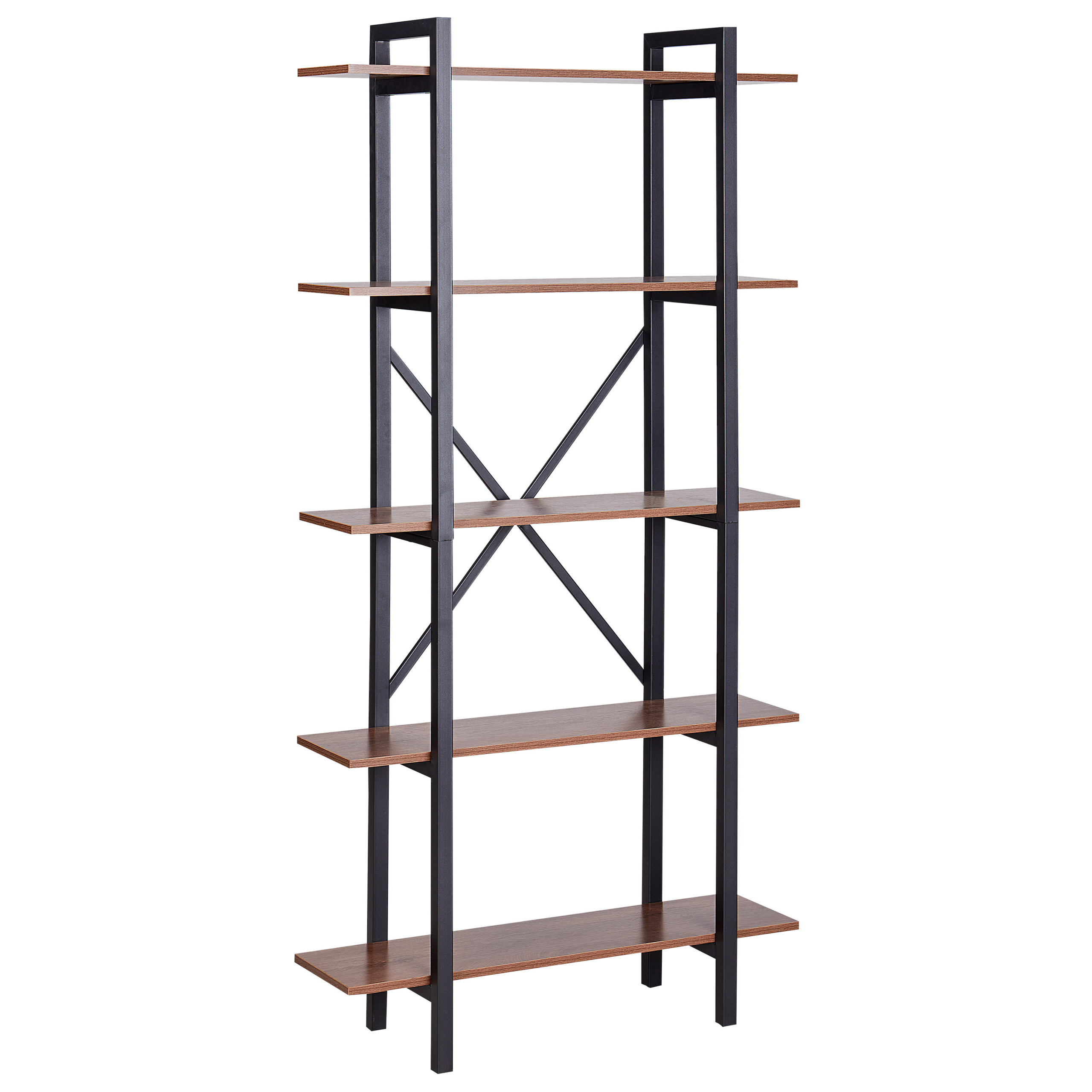 Beliani - Regal mit Metallgestell schwarz / braun 5 Fächer 180x90x30 cm Industriell Darby - Dunkler Holzfarbton