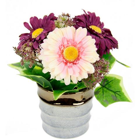 I.GE.A. Kunstblume "Arrangement aus Gerbera im Topf aus Keramik", Tischgestecke Blumendekoration Seidenblumen Künstliche Blumen
