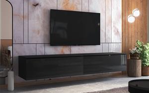 selsey Skylara - TV-Lowboard / modernes TV-Möbel für Wohnzimmer - minimalistisch - stehend / hängend - 200 cm breit (Schwarz Matt / Schwarz Hochglanz)