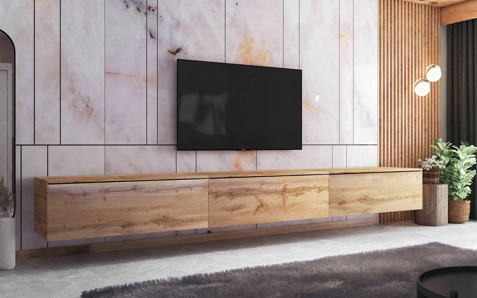 Selsey - skylara - TV-Lowboard / Fernsehschrank mit 3 Klapptüren - stehend / hängend - minimalistisch - 300 cm breit (Wotan Eiche Matt)