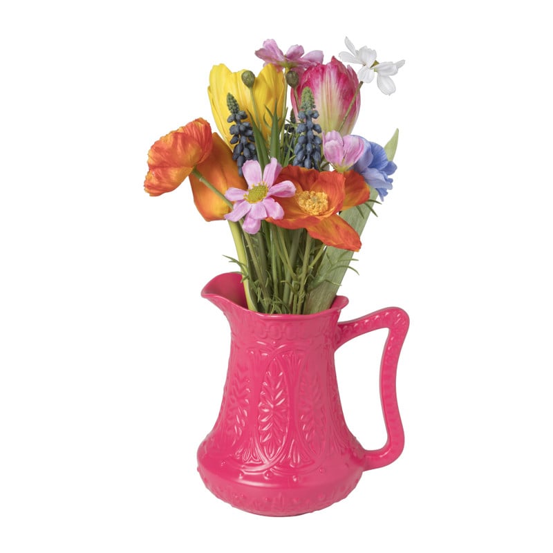 Xenos Vaasje met bloemen - donker roze - ø17x30 cm