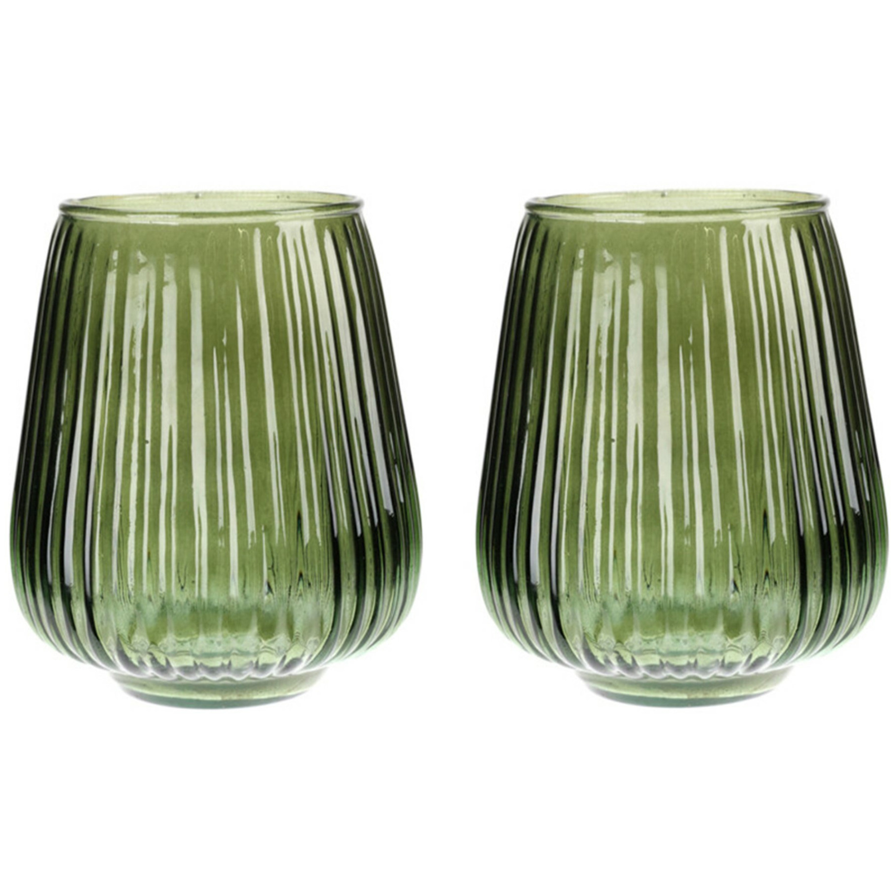 Excellent Houseware Set van 2x  glazen vaas / bloemen vazen - groen - 18 x 19 cm -