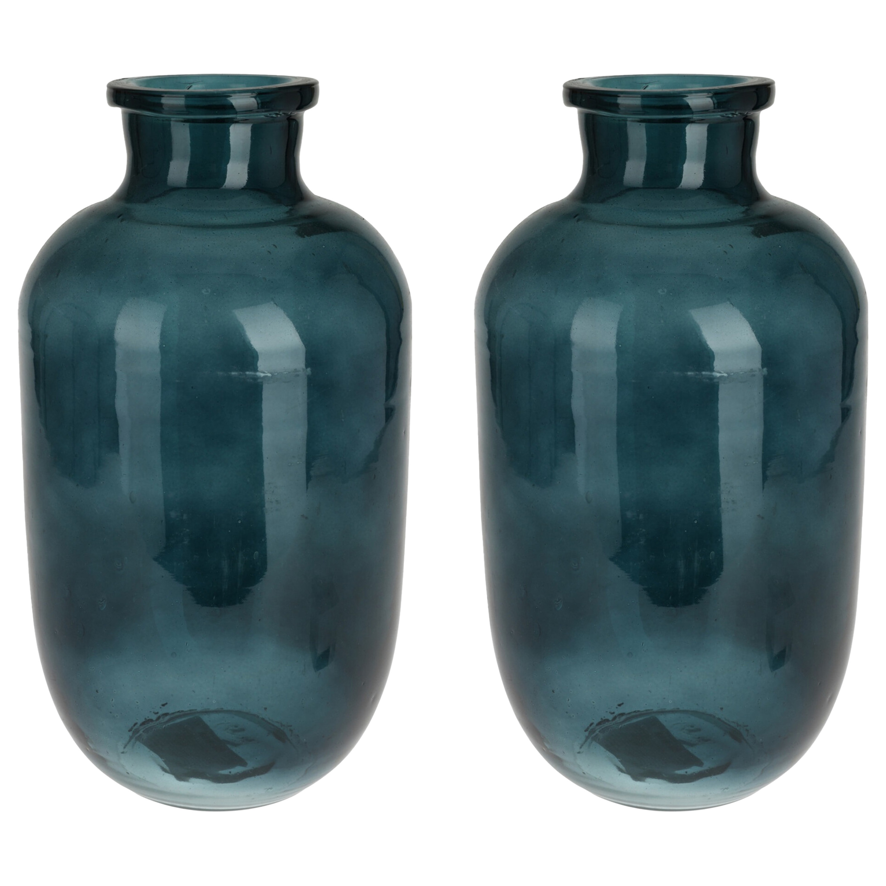 H&S Collection Bloemenvaas San Remo - 2x - glas - blauw transparant - D18 x H35 cm -