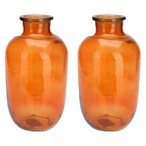 H&S Collection Bloemenvaas San Remo - 2x - glas - terra oranje transparant - D18 x H35 cm -