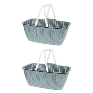 Merkloos 2x stuks groene wasmand met witte handvatten 60 cm -