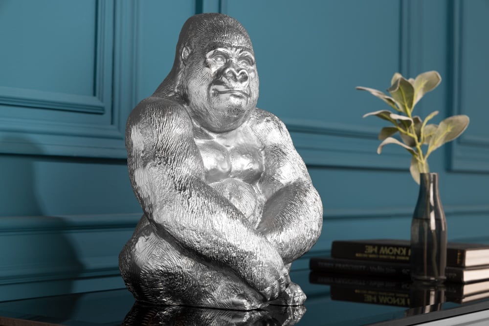 Invicta Interior Decoratief Gorilla-figuur KONG 40cm zilveren handgemaakte metalen sculptuur - 43195