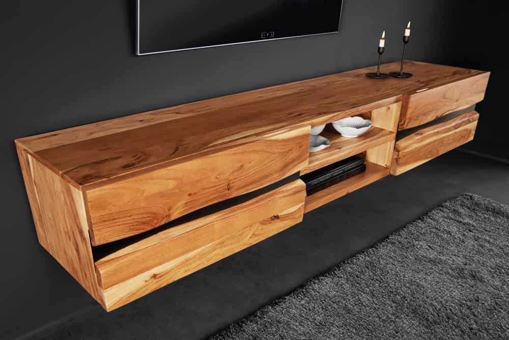 Invicta Interior Hangend tv-meubel AMAZONAS 160cm natuurlijk acacia massief hout boomrand metaal zwart - 43706
